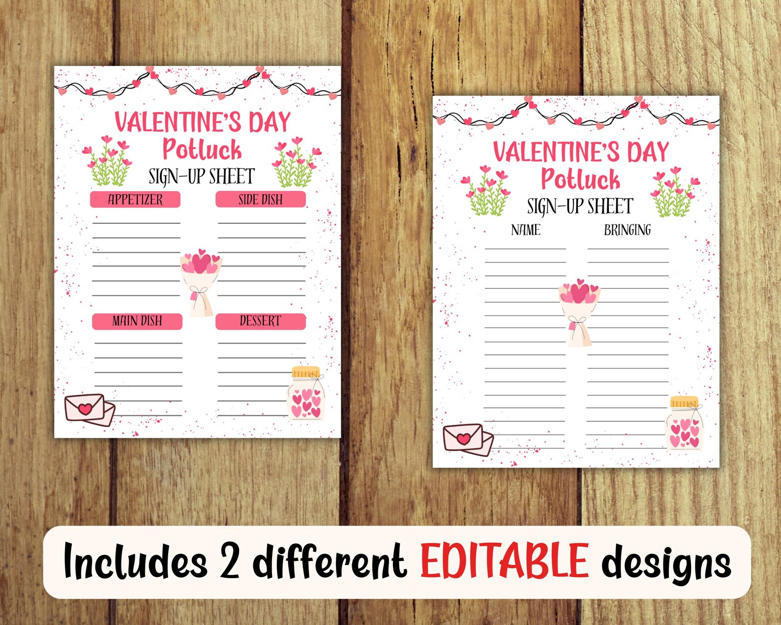 Valentines Day Potluck Sign up Sheet, Editable Potluck Sign up Form ...