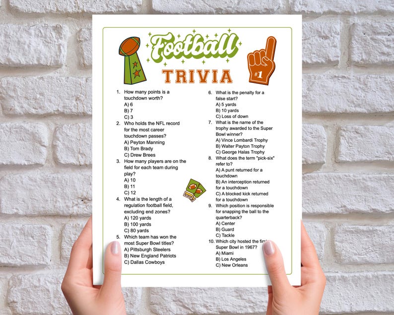Football Trivia Game, Football Quiz, Football Party, Fun Football ...