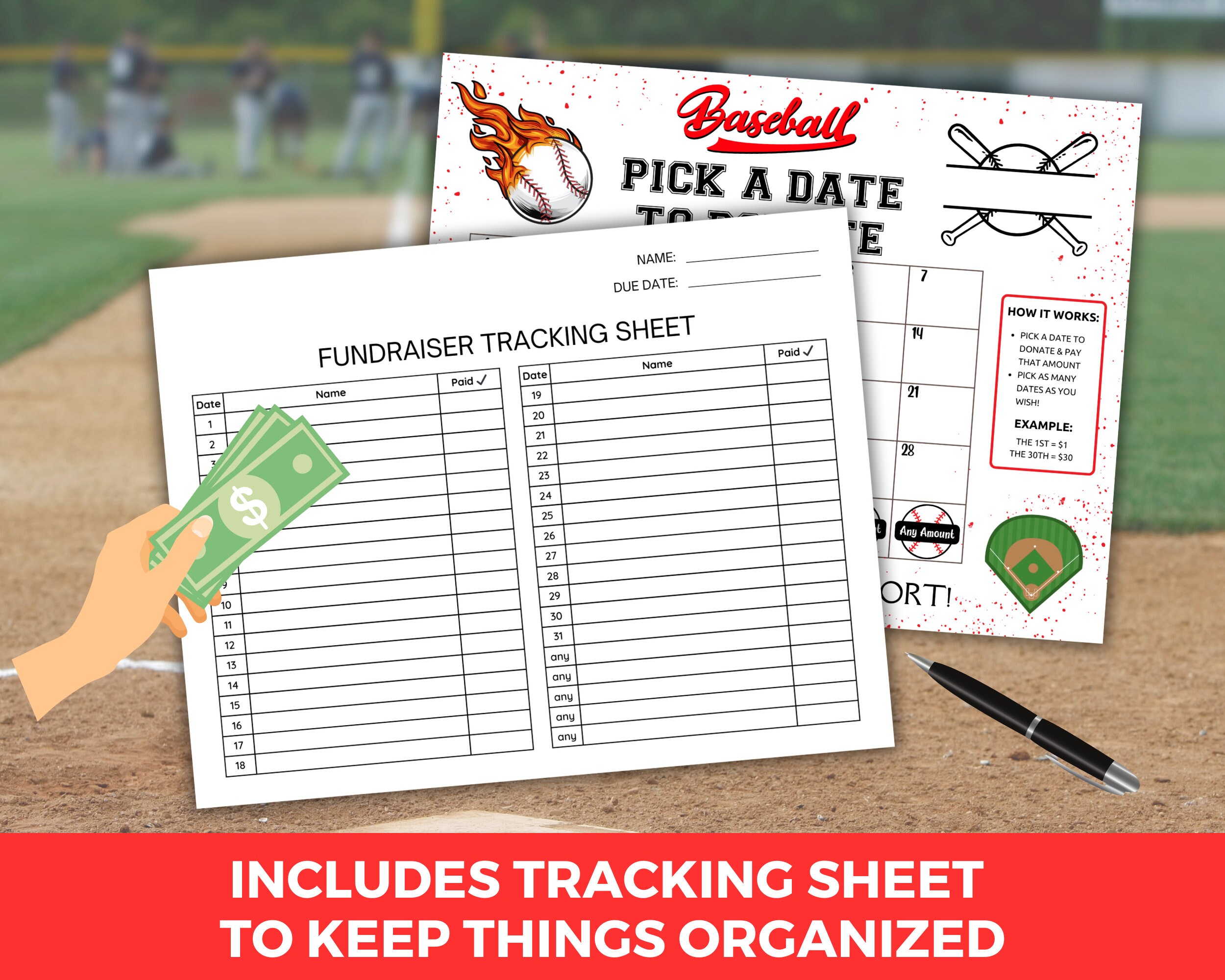 Baseball Fundraiser Calendar, Pick a Date to Donate Calendar, Cash ...
