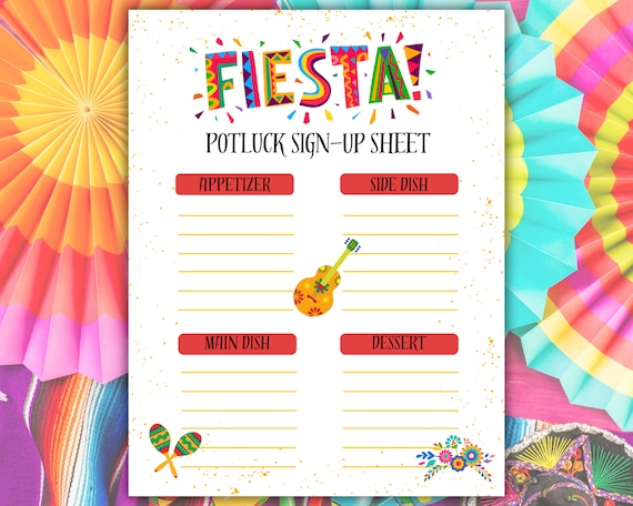 Fiesta Potluck Sign Up Sheet, Fiesta Sign Up Form, Cinco De Mayo potluck sign up form, Fiesta Party Potluck Signup Form, Cinco De Mayo Party