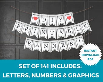 Pancarta imprimible, banderines imprimibles, letras para pancarta, pancarta con letras del alfabeto, pancarta personalizable, pancarta de celebración, pancarta navideña
