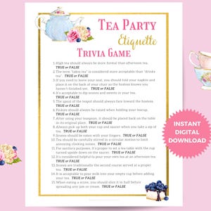 Tea Party Trivia Game, Tea Party Etiquette Game, Ladies Tea Party Game, Tea Party Activities, Tea Party Bridal Shower, Afternoon Tea Game