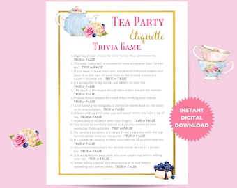 Tea Party Trivia Game, Tea Party Etiquette Game, Ladies Tea Party Game, Tea Party Activities, Tea Party Bridal Shower, Afternoon Tea Game