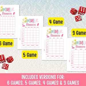 Summer Days Bunco Score Sheets, June Bunco Score Cards, June Bunco Game, Bunco Babe Cards, June Bunco Party, Summer Bunco Night Dice Game image 3