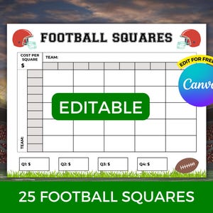 25 Football Squares Printable, Football Fundraiser, Football Grid, Football Party Games, Football Betting Game, Football Pool Template