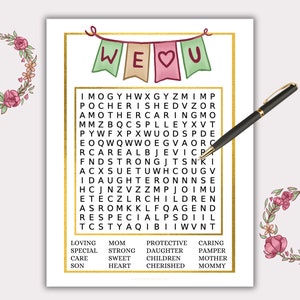 Jogo do Dia das Mães, Jogos para a Mãe, Jogo de Festa do Dia das Mães, Atividade do Dia das Mães, Artesanato do Dia das Mães, Atividade de Brunch do Dia das Mães para impressão, MD1