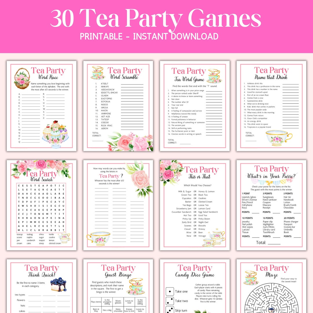 Tea Party Games, Tea Party Printable Game, Tea Party Birthday, Tea