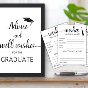Advies voor Graduate Template, 2024 Graduation Party Decor, Afstudeerwensenkaarten, Afdrukbare advieskaarten voor Graduate, Grad Party Sign, GD