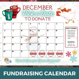 Dezember-Spendenkalender 2025, Wählen Sie ein Spendedatum, Wählen Sie einen Datumskalender, Cash-Kalender, Weihnachtsspendenliste, Fundraiser-Tracker