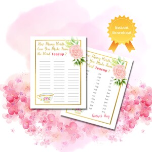 Printable Tea Party Spiel | Mädchen Geburtstagsparty | Teeparty Geburtstag | Tea Party Wortspiel | Teepartybevorzugung | Tea Party Aktivität | TPF1