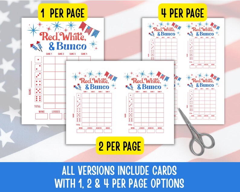 4th of July Bunco Score Sheets, July Bunco Score Cards, Patriotic Bunco Game, Bunco Babe Cards, July Bunco Party, Red White and Blue Bunco image 4