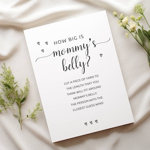 How Big Is Mommy&#39;s Belly Game, How Big Is Her Belly, How Big Is Mom&#39;s Belly, Baby Shower Game Printable, Minimalist Baby Shower Sign, M1