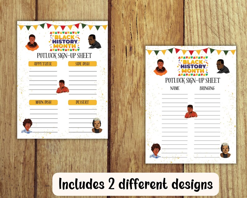 Black History Month Sign up Sheet, Potluck Sign up Sheet, Potluck Sign