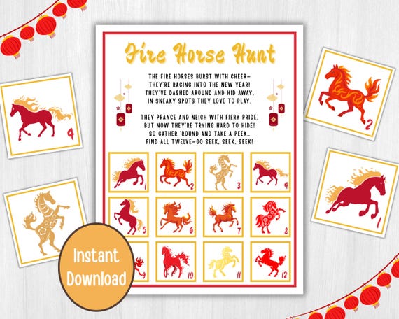2026 Lunar New Year Game, Year of The Fire Horse Scavenger Hunt, Chinese New Year Game Kids, Lunar New Year Celebration, Classroom Activity