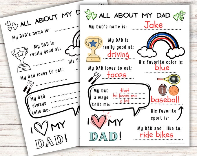 Printable Gift Idea for Dad All About My Dad Printable Father’s Day ...