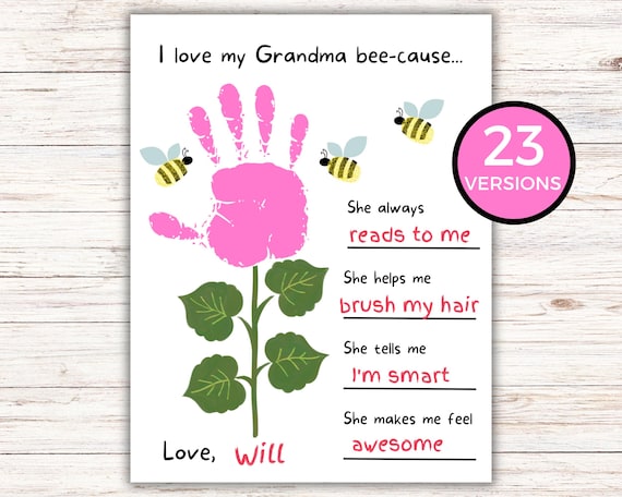 Grandma Handprint Craft, Mother's Day Gift, Grandparents Day, Pre-K Kindergarten Daycare, Grandma Birthday, Personalized Keepsake