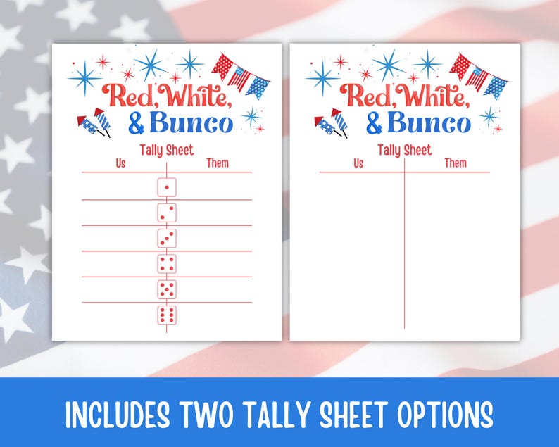 4th of July Bunco Score Sheets, July Bunco Score Cards, Patriotic Bunco Game, Bunco Babe Cards, July Bunco Party, Red White and Blue Bunco image 5