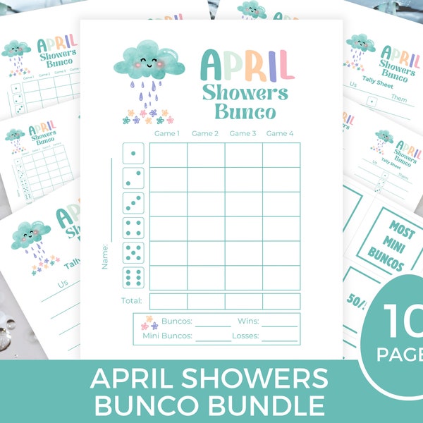 April Showers Bunco Score Sheets, April Bunco Sheets, April Bunco Game, Lucky Bunco Cards, April Bunco Party, Spring Bunco Dice Game