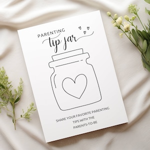 Cartello con barattolo per consigli genitoriali, carte di consigli per futuri genitori, gioco per baby shower stampabile, nuove carte con consigli per neonati, cartello per baby shower, minimalista, M1