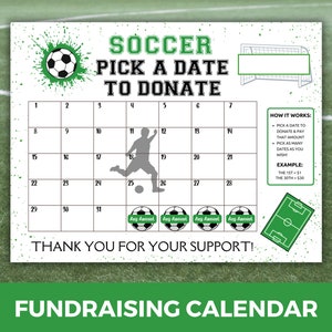Boys Soccer Fundraiser Calendar, Pick a Date to Donate Calendar, Cash Calendar, Soccer Team Fundraiser, Mens Soccer Fundraising Calendar