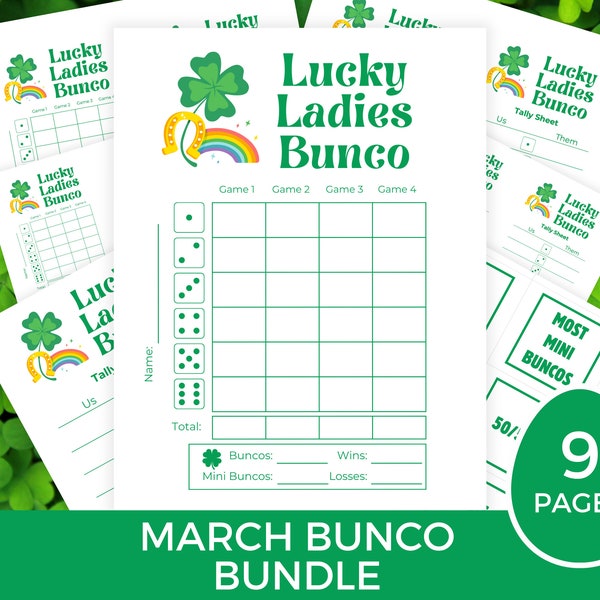 March Bunco Score Sheets, St. Patricks Bunco Sheets, St. Patrick's Bunco Game, Lucky Bunco Cards, Lucky Bunco Party, St. Patrick's Dice Game