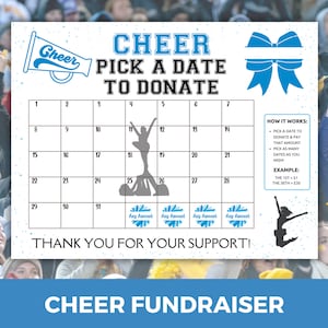 Cheer Fundraiser Calendar, Pick a Date to Donate Calendar, Cash Calendar, Cheer Team Fundraiser, Printable Cheerleading Fundraiser Calendar
