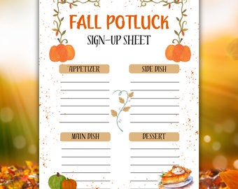 Fall Potluck Sign Up Sheet, Fall Fest Sign Up Sheet, Potluck Sign Up Form, Harvest Festival Potluck, Fall Neighborhood Party Sign Up, TK