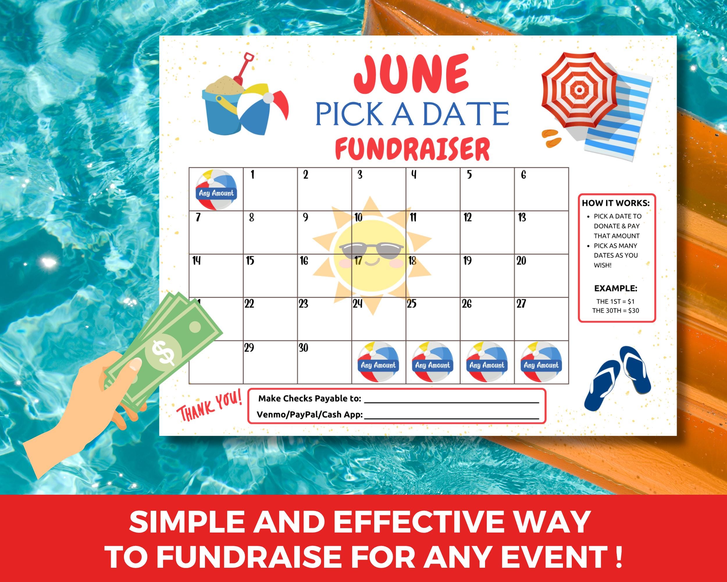 June Raffle Themes 2026 June Fundraiser, Pick a Date Donation Fundraising Calendar, PTA ...