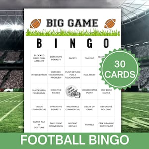 Voetbal Bingokaarten, Voetbal Party Game, Bekijk Party Game, Big Game party activiteit, College Football Bingo, Pro Football bingo board, FB