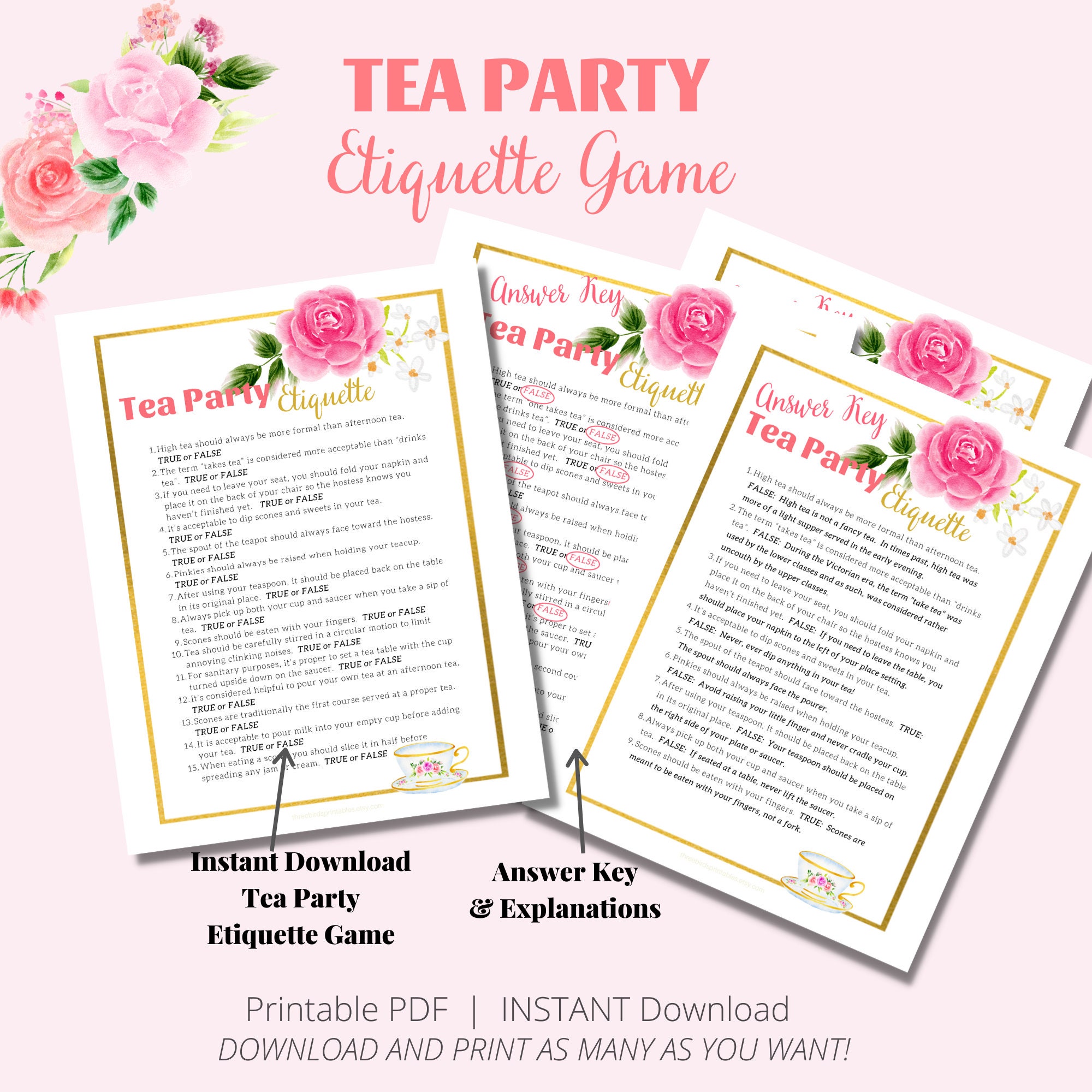 Tea Etiquette Game Ladies Tea Party Afternoon Teainstant Etsy