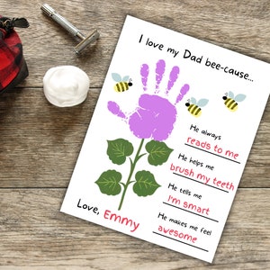 Manualidad con huellas de manos para el Día del Padre, recuerdo con huellas de manos para papá, regalo del Día del Padre de parte de los niños, manualidad del Día del Padre para niños pequeños, regalo de cumpleaños para papá, guardería imagen 5