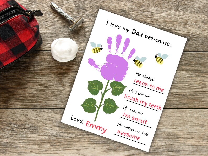Manualidad con huellas de manos para el Día del Padre, recuerdo con huellas de manos para papá, regalo del Día del Padre de parte de los niños, manualidad del Día del Padre para niños pequeños, regalo de cumpleaños para papá, guardería imagen 5