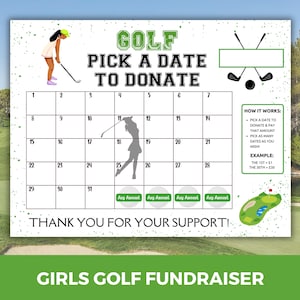 Girls Golf Fundraiser Calendar, Pick a Date to Donate Calendar, Cash Calendar, Golf Team Fundraiser, Womens Golf Team Fundraising Calendar