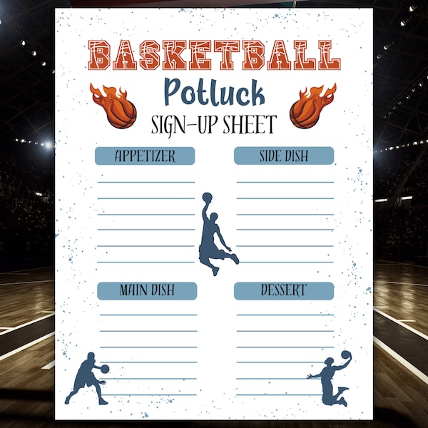 Basketball Potluck Sign Up Sheet, Potluck Sign Up Form, Basketball Party Menu, College Basketball March Potluck form, Game Day Potluck