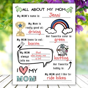 all about my mom coloring page, mothers day activity for kids