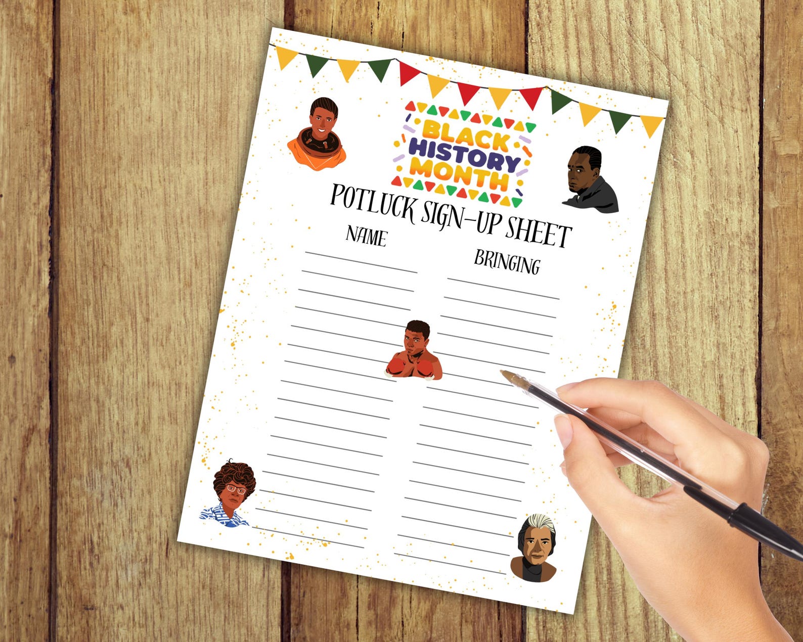 Black History Month Sign up Sheet, Potluck Sign up Sheet, Editable