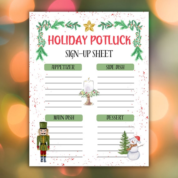 Holiday Potluck Sign Up Sheet, Potluck Sign Up Sheet, Potluck Sign Up Form, Holiday Neighborhood Potluck, Christmas Potluck Sign Up, CM