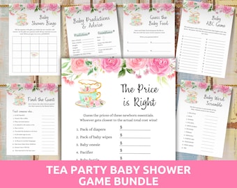 Juegos de baby shower de fiesta de té, juegos de baby shower de A Baby is Brewing, juegos únicos de baby shower, juegos de baby shower para niñas, juegos de baby shower florales