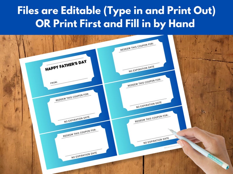 Printable Father's Day Coupons, Fathers Day Coupon Book, Gift for Dad ...