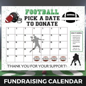 Kalendarz zbiórki funduszy na rzecz piłki nożnej, wybierz datę, aby przekazać kalendarz, kalendarz gotówki, zbiórka funduszy na rzecz piłki nożnej, kalendarz darowizn dla drużyny piłkarskiej