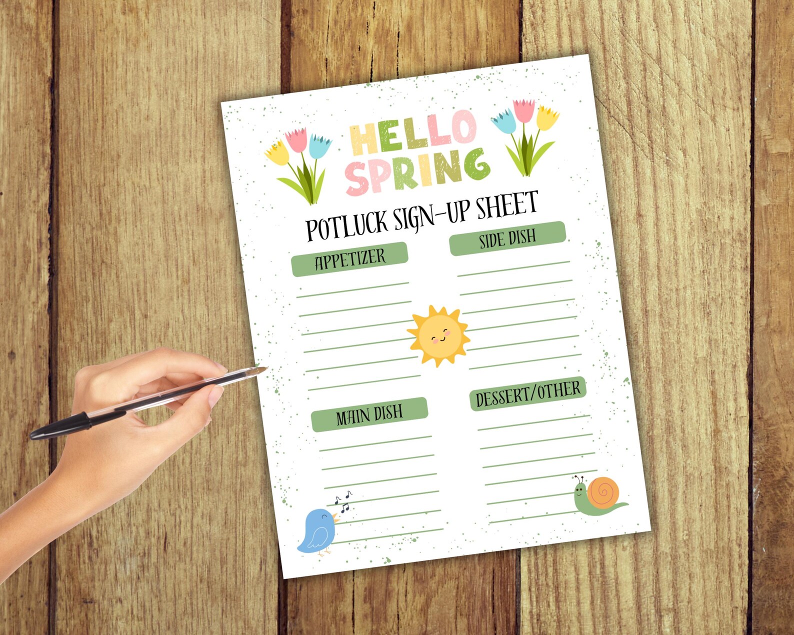 Spring Potluck Sign up Sheet, Garden Club Potluck Sign up Form, Spring ...