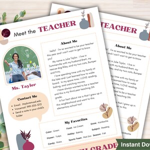 Meet The Teacher Editable Template,  Canva Template, Back to School Night, Open House, All About Me Printable, Teacher Introduction, Boho