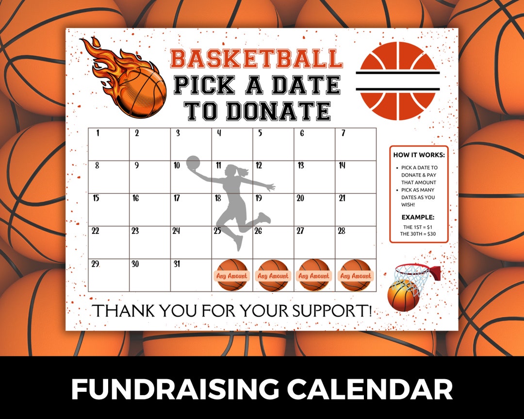 Girls Basketball Fundraiser Calendar, Pick a Date to Donate Calendar ...