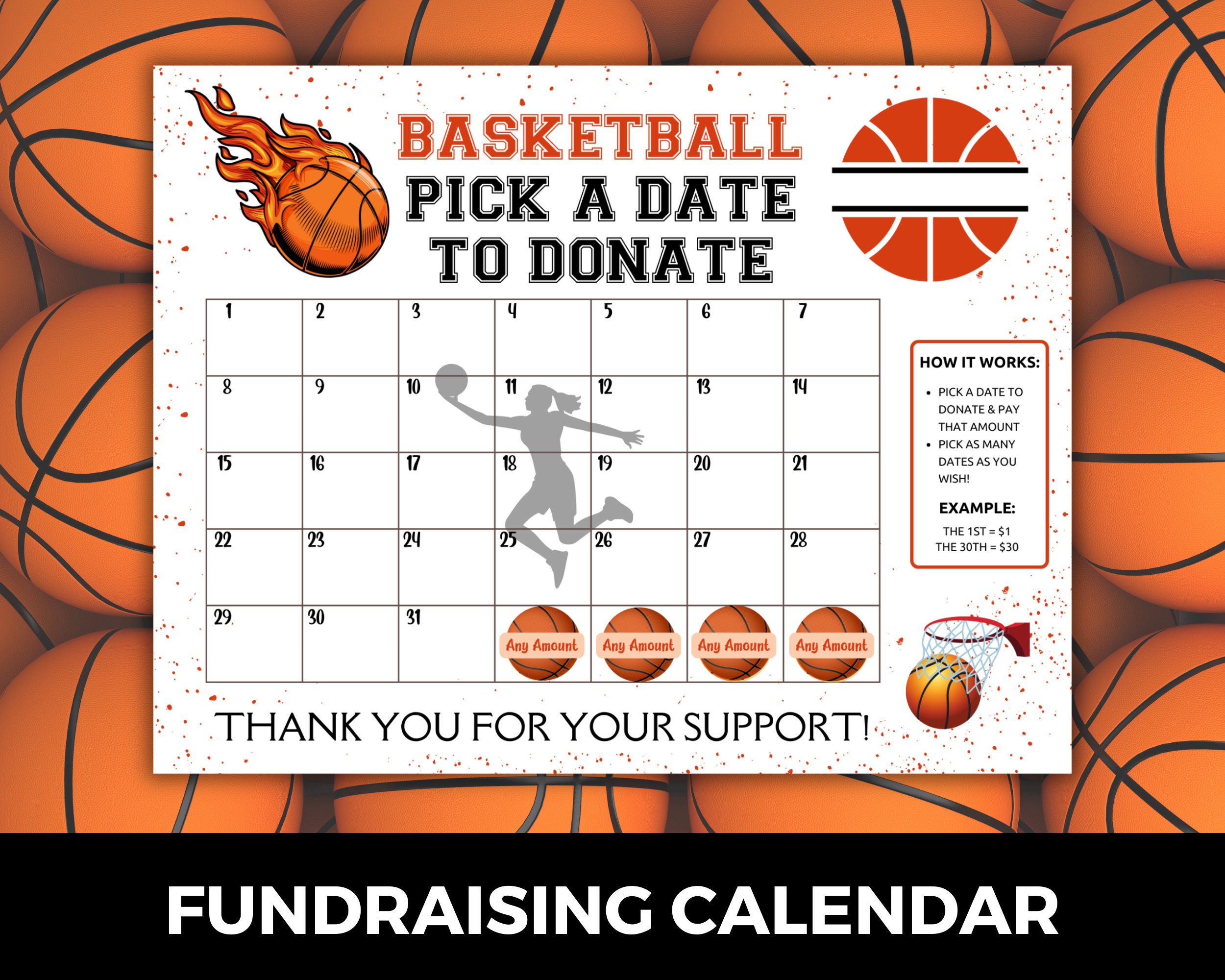 Girls Basketball Fundraiser Calendar Pick A Date To Donate Calendar Il Fullxfull.6116081571 E588