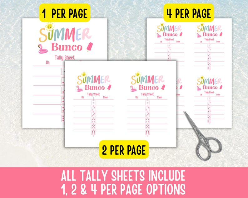Summer Days Bunco Score Sheets, June Bunco Score Cards, June Bunco Game, Bunco Babe Cards, June Bunco Party, Summer Bunco Night Dice Game image 5