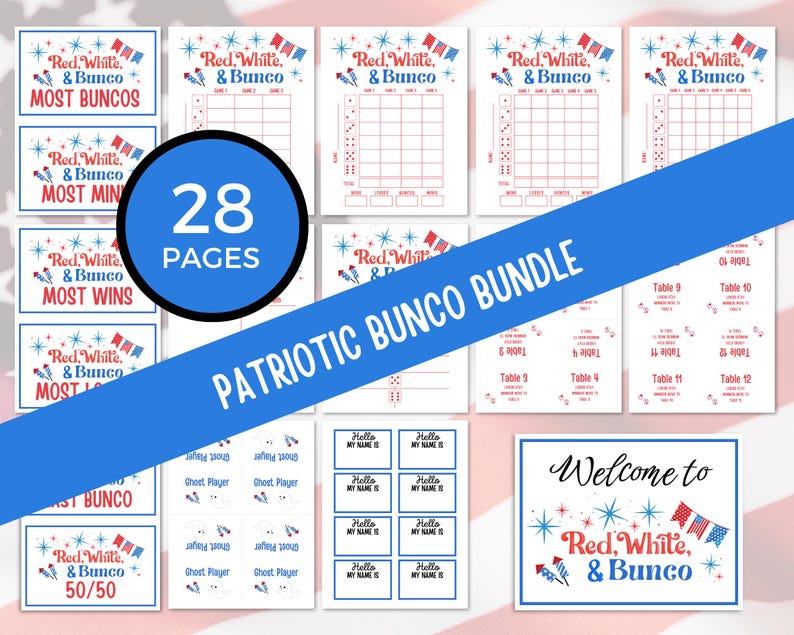 4th of July Bunco Score Sheets, July Bunco Score Cards, Patriotic Bunco Game, Bunco Babe Cards, July Bunco Party, Red White and Blue Bunco image 2