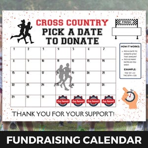 Cross Country Fundraiser Calendar, Pick a Date to Donate Sponsor, Cash Calendar, Cross Country Fundraising, Team Donation Calendar
