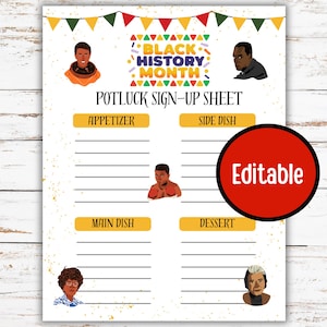 Black History Month Sign Up Sheet, Potluck Sign Up Sheet, Editable Potluck Form, I am Black History, Black Excellence Potluck Sign Up Sheet
