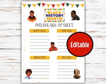 Black History Month Sign Up Sheet, Potluck Sign Up Sheet, Editable Potluck Form, I am Black History, Black Excellence Potluck Sign Up Sheet