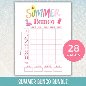 Summer Days Bunco Score Sheets, June Bunco Score Cards, June Bunco Game, Bunco Babe Cards, June Bunco Party, Summer Bunco Night Dice Game